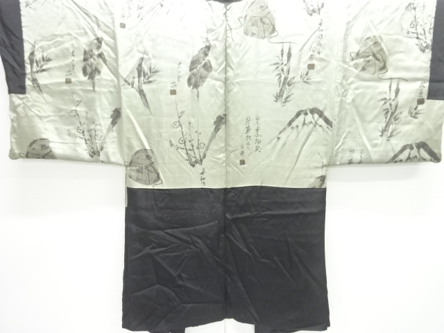 JAPANESE KIMONO / ANTIQUE MENS HAORI / SILK / BRANCH UME(LINING)